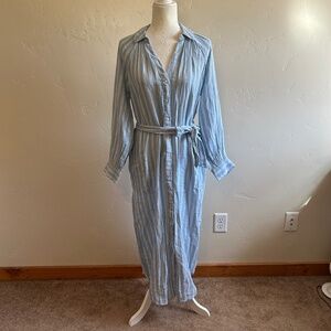 Old Navy 100% Cotton Long Sleeve Striped Belted Midi Dress Size M
